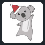 Adesivo Quadrado Papais noeis De Crianças Cuecas De Natal Koala<br><div class="desc">O coala está com um chapéu de Papai Noel. Os coalas são animais bonitos para o Natal como presentes para crianças.</div>