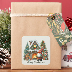Adesivo Quadrado Papais noeis de Feliz Natal Gnomo texto