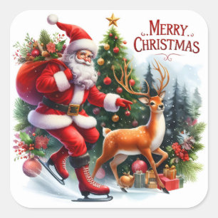 Adesivo Quadrado Papais noeis de gelo com rena