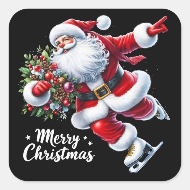 Adesivo Quadrado Papais noeis de gelo patinando alegremente no Nata (Frente)