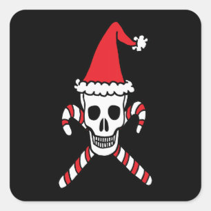 Adesivo Quadrado Papais noeis de Natal Caveira e Canas Doidas Sq