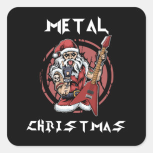 Adesivo Quadrado Papais noeis de Natal de Metal Pesado Rock Horns M