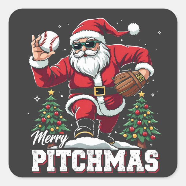 Adesivo Quadrado Papais noeis de Natal de Pitchmas felizes Baseball (Frente)