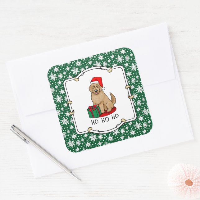 Adesivo Quadrado Papais noeis de Natal Goldendoodle (ouro vermelho) (Envelope)