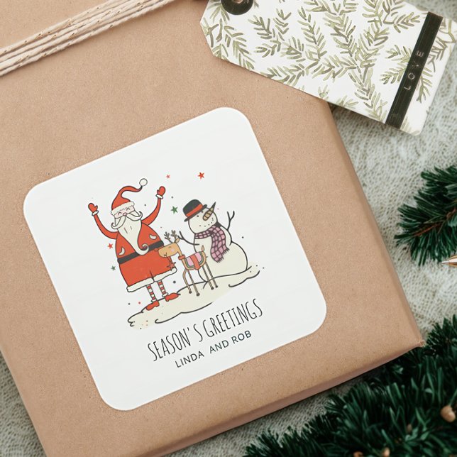 Adesivo Quadrado Papais noeis de nome da família Snowman Reindeer H (Criador carregado)