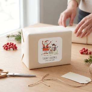 Adesivo Quadrado Papais noeis de nome da família Snowman Reindeer H