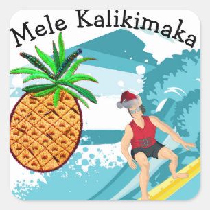 Adesivo Quadrado Papais noeis de surfe Mele Kalikimaka Pineapple