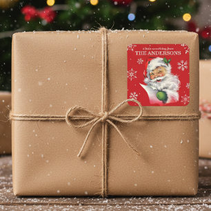 Adesivo Quadrado Papais noeis De Vintagem Com Flocos De Neve, Natal