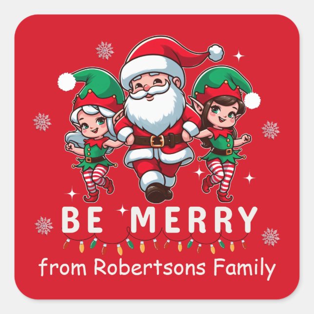 Adesivo Quadrado Papais noeis e Elves Personalizados - Dançando em  (Frente)