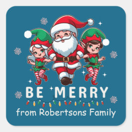 Adesivo Quadrado Papais noeis e Elves Personalizados - Dançando em