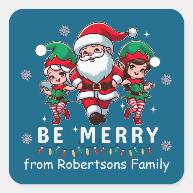 Adesivo Quadrado Papais noeis e Elves Personalizados - Dançando em  (Frente)