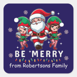Adesivo Quadrado Papais noeis e Elves Personalizados - Dançando em