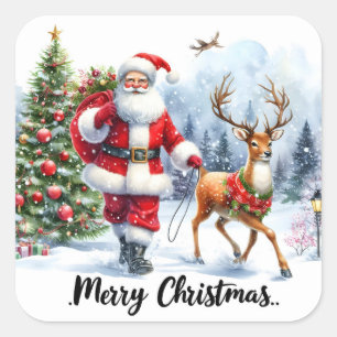 Adesivo Quadrado Papais noeis e Reindeer na neve