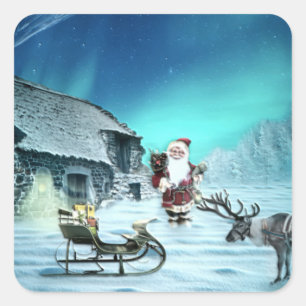 Adesivo Quadrado Papais noeis e Rudolph com Sled