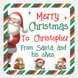 Adesivo Quadrado Papais noeis e seus elfos para presentes infantis