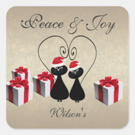 Adesivo Quadrado papais noeis engraçados brancos, casal de gato per
