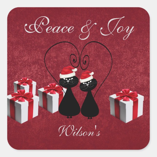 Adesivo Quadrado papais noeis engraçados brancos, casal de gato per (Frente)
