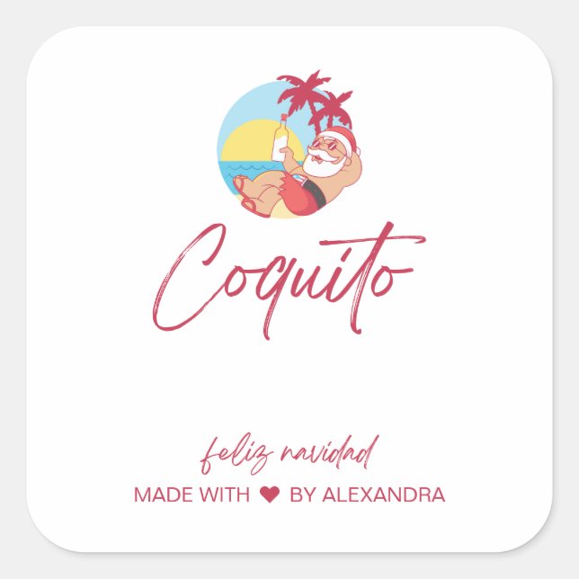 Adesivo Quadrado Papais noeis engraçados Comida de coquito e conjun (Frente)