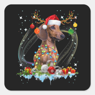 Adesivo Quadrado Papais noeis Engraçados Dachshund Reindeer Natal C