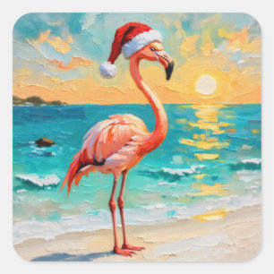 Adesivo Quadrado Papais noeis Flamingo na praia