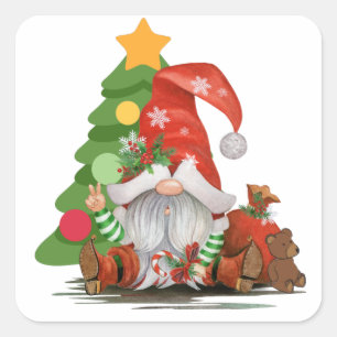 Adesivo Quadrado Papais noeis Gnome - Engraçado Design de Natal