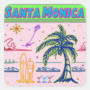Adesivo Quadrado "Papais noeis Monica" Surfer Beach Sticker