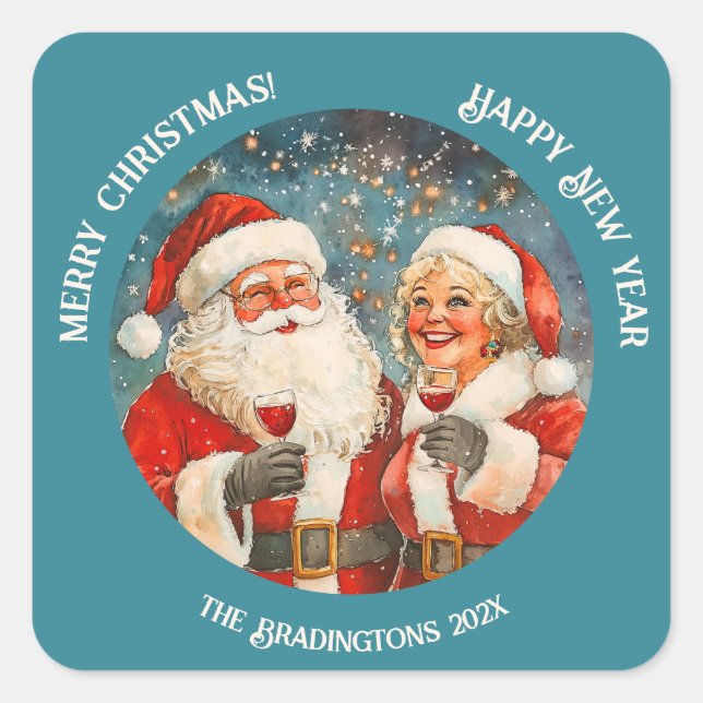 Adesivo Quadrado Papais noeis Natal Ano Novo da Sra. Claus (Frente)