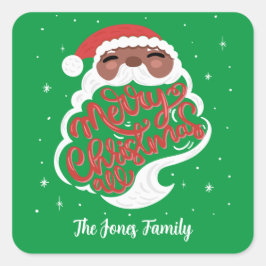 Adesivo Quadrado Papais noeis Negros Feliz Natal Tudo, Nome da Famí