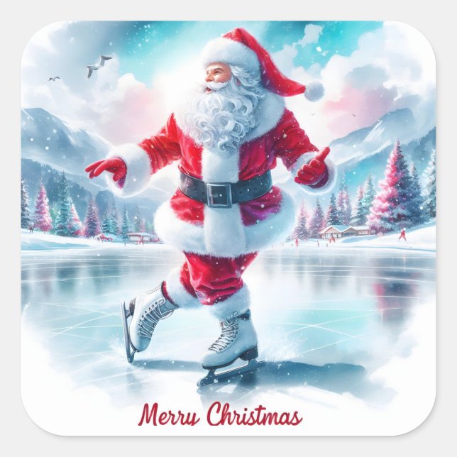 Adesivo Quadrado Papais noeis patinando em uma Wonderland de invern (Frente)