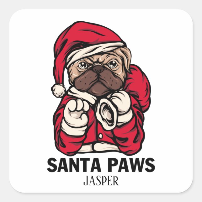 Adesivo Quadrado Papais noeis Paws Natal Inglês Bulldog Ideas Ca (Frente)