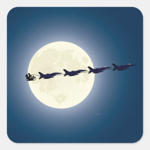 Adesivo Quadrado Papais noeis personalizados com F-16 Jets Natal mi