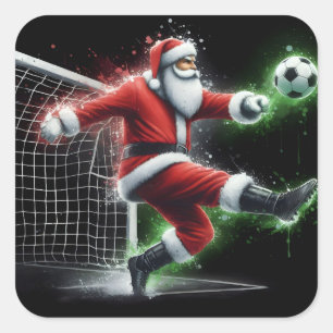 Adesivo Quadrado Papais noeis picam uma bola de futebol este Natal