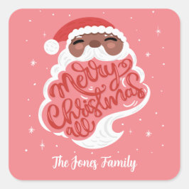 Adesivo Quadrado Papais noeis Pretos, Feliz Natal, Todos, Nome da F
