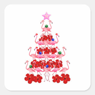 Adesivo Quadrado Papais noeis Rosa Flamingo Árvore de Natal