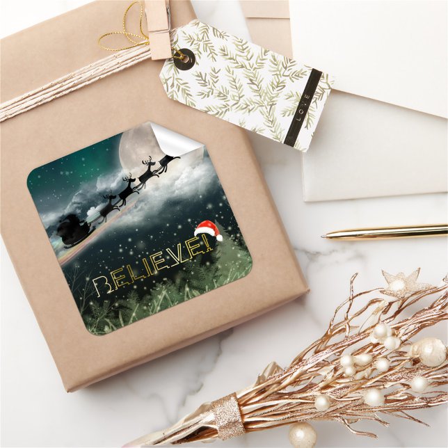 Adesivo Quadrado Papais noeis Sleigh Reindeer Sticker (Criador carregado)