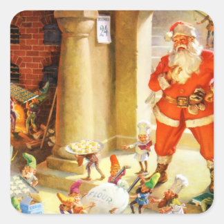 Adesivo Quadrado Papais noeis Supervisionam Elves Fazendo Cookies d