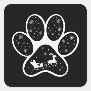 Adesivo Quadrado Papas de Cachorro Santa Claus Dão presentes de Na