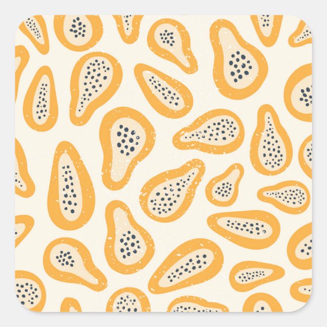 Adesivo Quadrado Papaya Tropical: Grunge, Desenho Mão. (Frente)