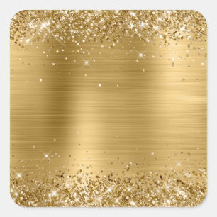 Adesivo Quadrado Papel Alumínio Dourado Brilhante em Branco