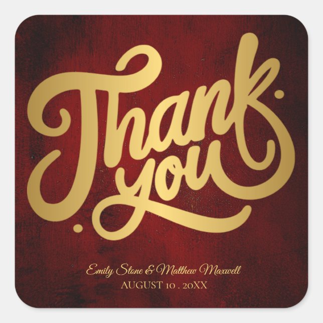 Adesivo Quadrado Papel Antigo Vintage ''Obrigado'' Caligrafia Doura (Frente)