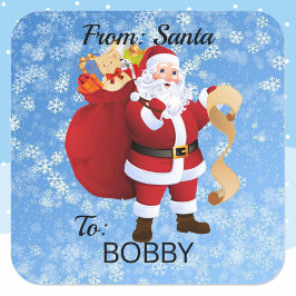 Adesivo Quadrado Papel de Presente de PAPAI NOEL com o NOME persona