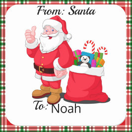 Adesivo Quadrado Papel de presente personalizado do PAPAI NOEL com