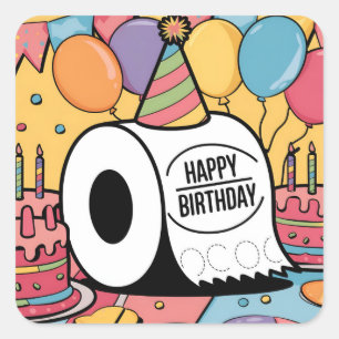 Adesivo Quadrado Papel higiênico vestindo balões de aniversário