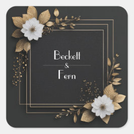 Adesivo Quadrado Papel Ouro Preto Floral Geométrico Quadrado Casame