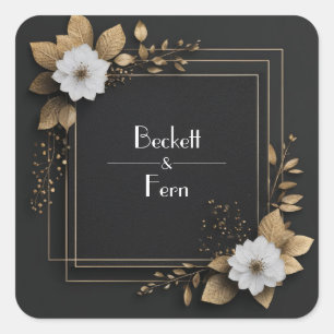 Adesivo Quadrado Papel Ouro Preto Floral Geométrico Quadrado Casame