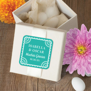 Adesivo Quadrado Papel Picado Bright Aqua Weding Sticker