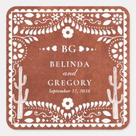 Adesivo Quadrado Papel Picado Casamento Mexicano Terracota Marrom N
