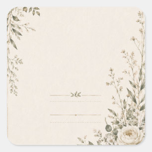 Adesivo Quadrado Papelaria de Casamento com Charme Botânico Natural
