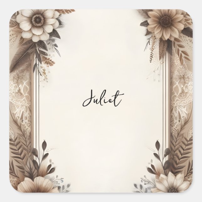 Adesivo Quadrado Papelaria de Madeira de Outono Papel Reciclado Chá (Frente)