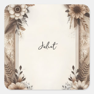 Adesivo Quadrado Papelaria de Outono em Papel Reciclado Chá de Noiv